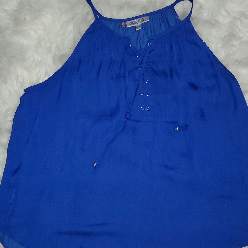 Womens L Jennifer Lopez Cobalt Blue Lace-Up Blouse.